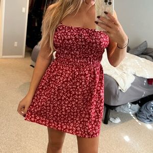 Red dress with white flowers worn once